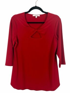 Sympli Red Twist Front Top Keyhole Neck 3/4 Sleeve Size 12 Made in Canada